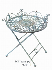 Decorative Rustic Wrought Iron Metal Outdoor Patio. RD. FOLDING TABLE