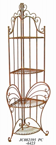 Decorative Rustic Wrought Iron Metal Outdoor Patio. 4-TIER CORNER SHELF