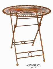 Decorative Rustic Wrought Iron Metal Outdoor Patio. RD. FOLDING TABLE