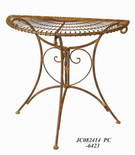 Decorative Rustic Wrought Iron Metal Outdoor Patio. HALF ROUND TABLE Lock Down