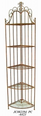 Decorative Rustic Wrought Iron Metal Outdoor Patio. 5-TIER CORNER SHELF