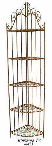 Decorative Rustic Wrought Iron Metal Outdoor Patio. 5-TIER CORNER SHELF