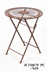 Decorative Rustic Wrought Iron Metal Outdoor Patio. RD. FOLDING TABLE