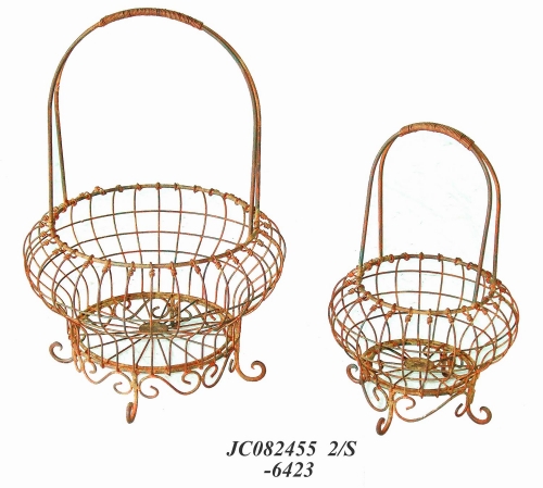 Decorative Rustic Wrought Iron Metal Outdoor Patio. S/2 BASKETS