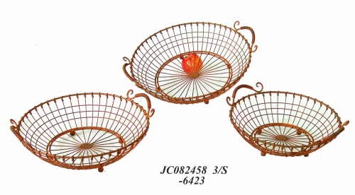 Decorative Rustic Wrought Iron Metal Outdoor Patio. S/3 FRUIT TRAY