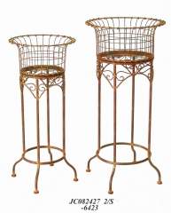 Decorative Rustic Wrought Iron Metal Outdoor Patio. S/2 PLANT HOLDER