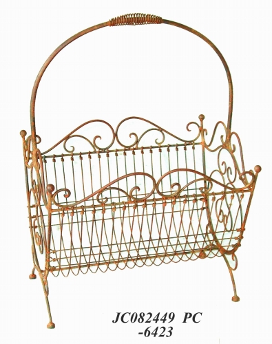 Decorative Rustic Wrought Iron Metal Outdoor Patio. MAGAZINE RACK