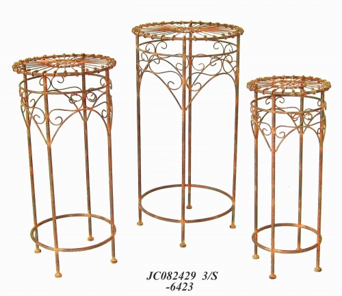 Decorative Rustic Wrought Iron Metal Outdoor Patio. S/3 PLANT STAND