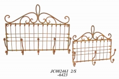 Decorative Rustic Wrought Iron Metal Outdoor Patio. S/2 WALL HOOKS