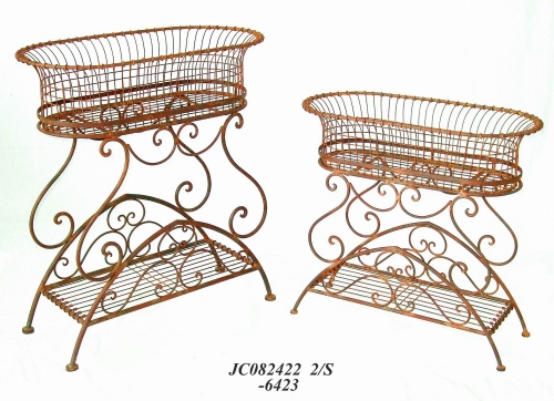 Decorative Rustic Wrought Iron Metal Outdoor Patio. S/2 PLANT HOLDER