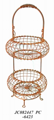 Decorative Rustic Wrought Iron Metal Outdoor Patio. 2-TIER BASKET