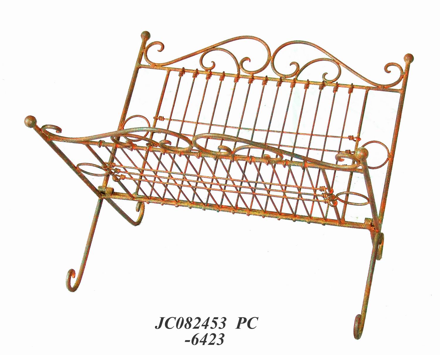 Decorative Rustic Wrought Iron Metal Outdoor Patio. MAGAZINE RACK