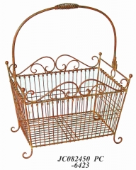 Decorative Rustic Wrought Iron Metal Outdoor Patio. MAGAZINE RACK