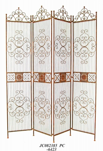 Decorative Rustic Wrought Iron Metal Outdoor Patio. 4-PANEL SCREEN