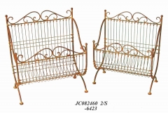 Decorative Rustic Wrought Iron Metal Outdoor Patio. S/2 MAGAZINE RACK