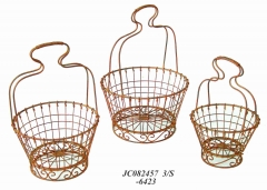 Decorative Rustic Wrought Iron Metal Outdoor Patio. S/3 BASKETS