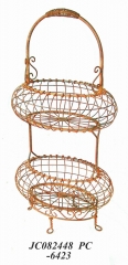 Decorative Rustic Wrought Iron Metal Outdoor Patio. 2-TIER BASKET