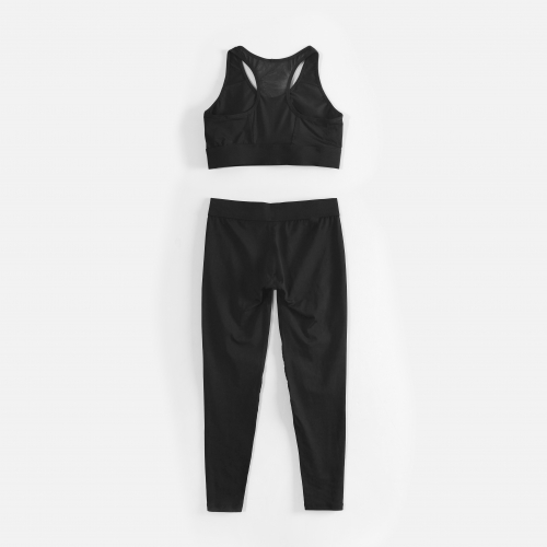 High Elasticity Sports Suit Black Yoga Suit Breathable Sports Suit