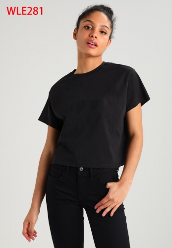 European size women crop top t shirt, letter printing Damen T-Shirt half-logo CUT TEE tshirt