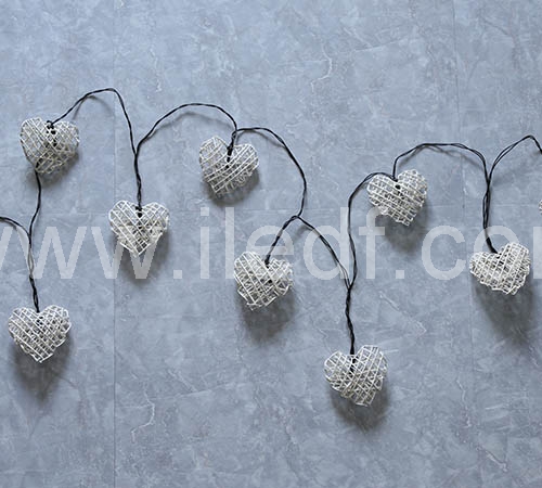 battery heart fairy lights,10L warm white Led