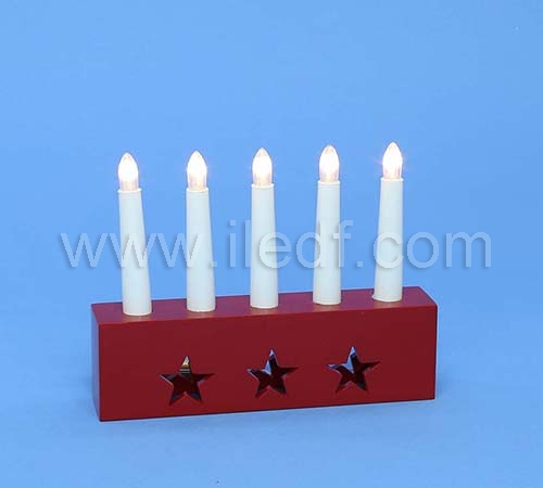 Indoor Red Plastic Led Candlestick   5 Warm White LEDs