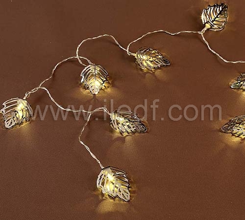 IP20 Indoor Metal Leaves Fairy Light For Christmas  10 Warm White LEDs