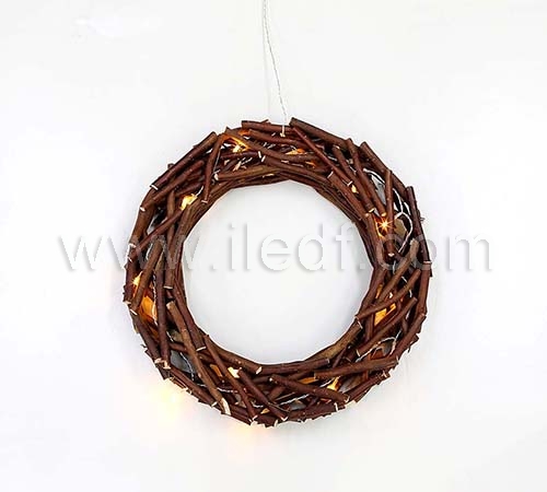 LED 50CM Wooden Wreath For Christmas With Warm LEDS