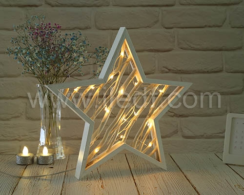 LED Battery Wood Star copper wire light