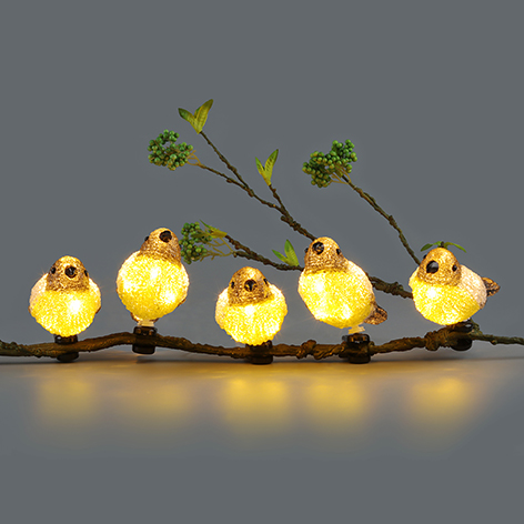 Set of 5, Clip On Acrylic Robins Lights Garden Outdoor Birds Christmas Lights