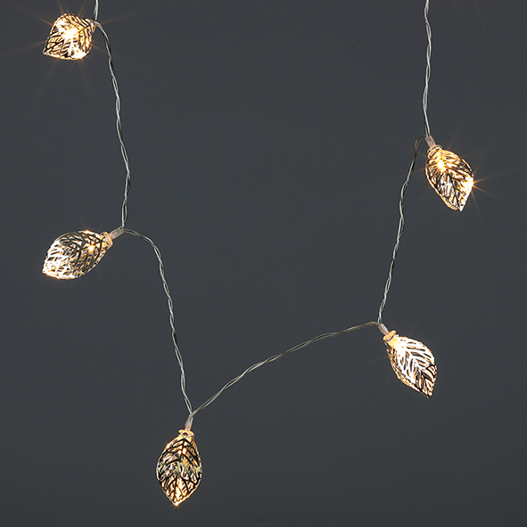 Silver Metal Leaves, 10 LED String Lights