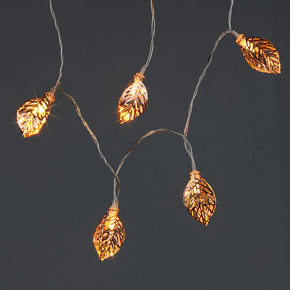 Gold Metal Leaves, 10 LED String Lights