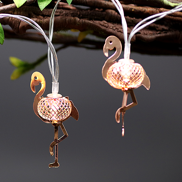 Metal Flamingo, 10 LED String Lights