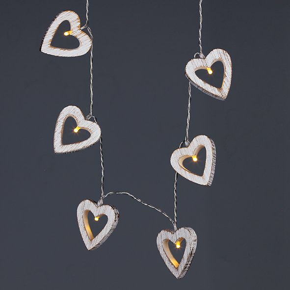 Wooden Material Heart , 10 Led Lights