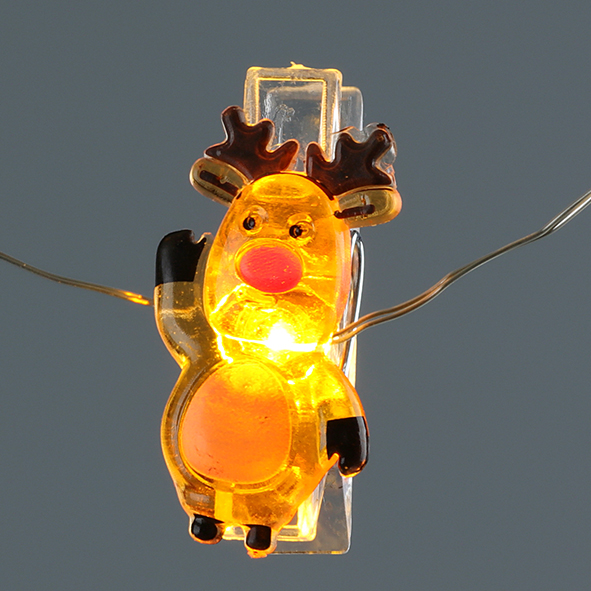 15 LEDs Reindeer, Clips  Silver Copper Wire String Lights