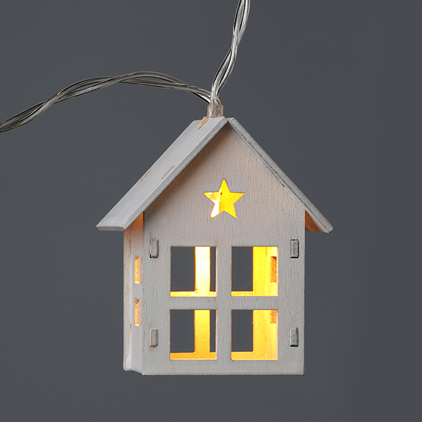 Led Wooden House Shaped String Lights