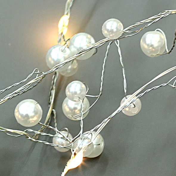 White Pearl Motif Led String Lights ,  Silver Copper Wire