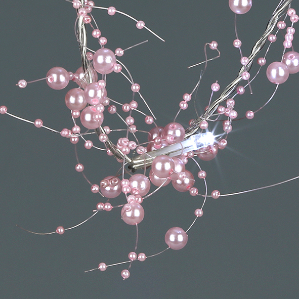 Pink Pearl Motif Led String Lights ,  Silver Copper Wire