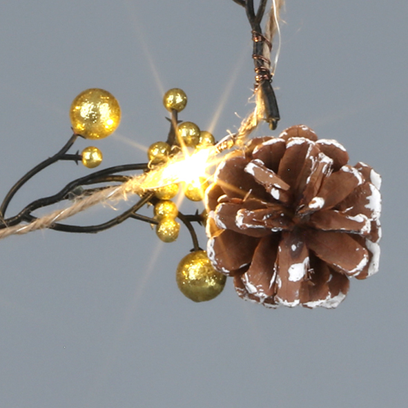 Brown Xmas Garland , 10 Led, Silver Copper Wire string Lihgts