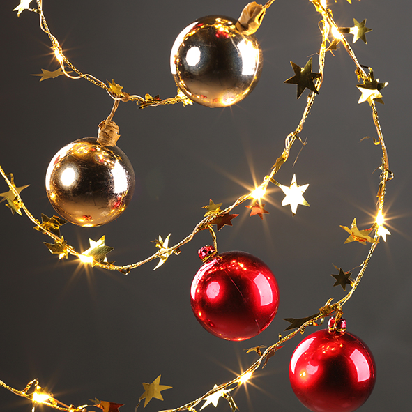 LED Copper Wire String Lights with Star and Bell  (Gold, Silver, Red)