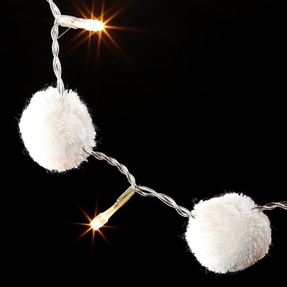 White Pom Pom 10 Light String Lights