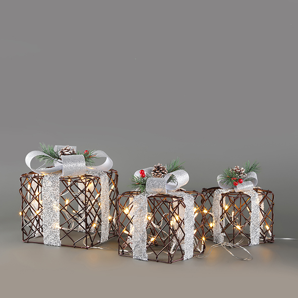 LED Giftbox Rattan Steady BO Indoor Brown