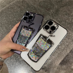 Electroplating Three-dimensional Quicksand Cup Soft Phone Case For iPhone 11-14 pro max