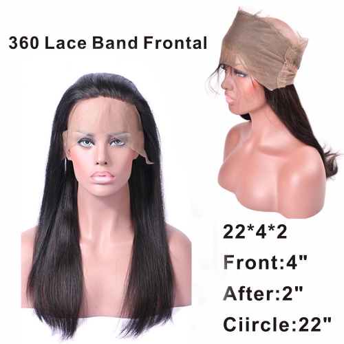 Preplucked Straight 360 Lace Frontal Virgin Human Hair 1B Color