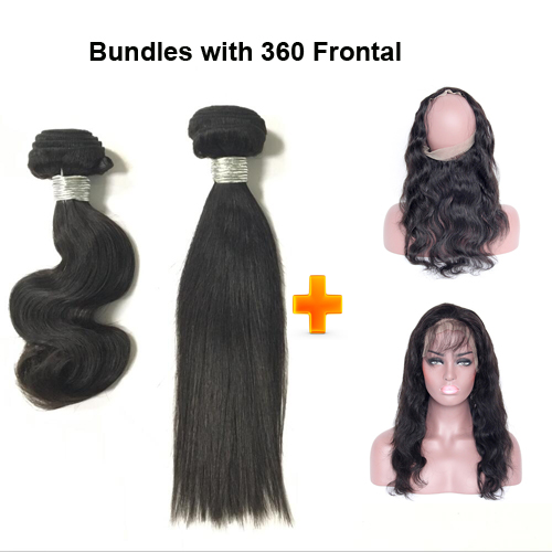360 frontal with hair bundles straight and body wave Brazilian virgin hair