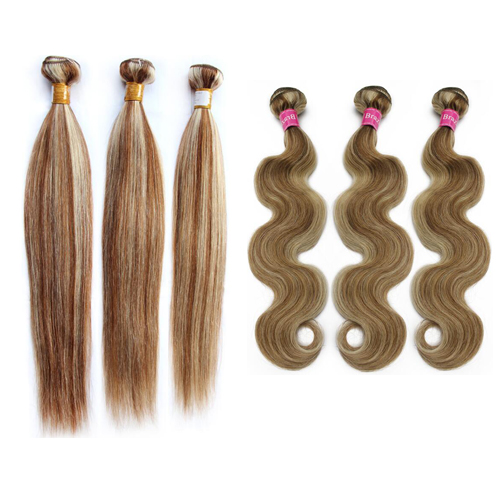 Brazilian Straight P8/613 Color Body Wave Piano Hair Medium Ash Brown With Honey Blonde Hair Bundles