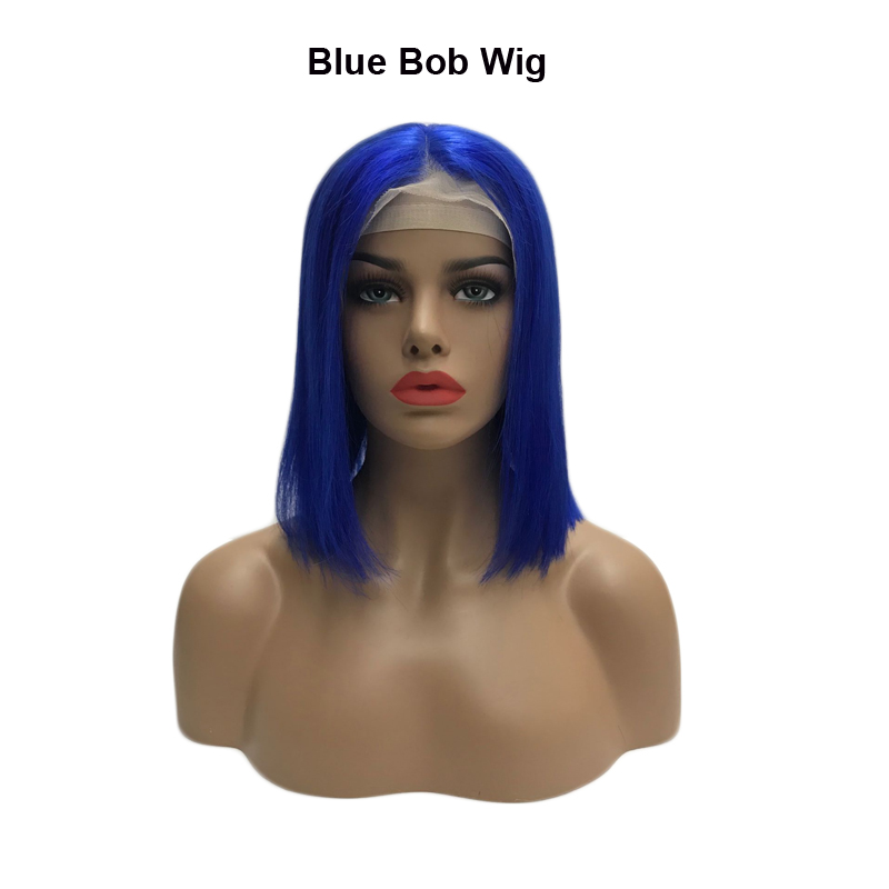straight blue bob wig