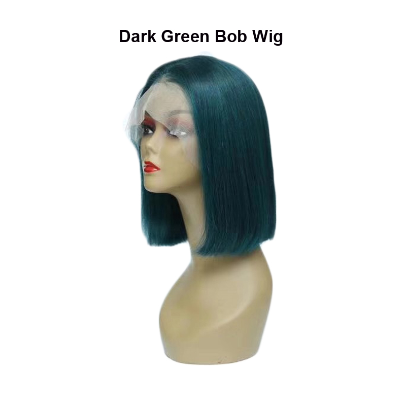 dark green straight bob wig