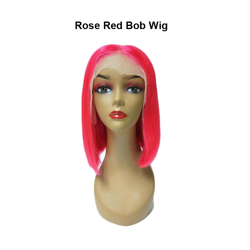 rose red straight bob wig