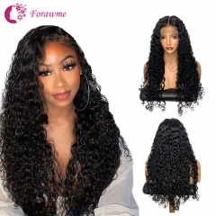 Brazilian Virgin Water Wave Curly Front Lace Wigs Human Hair 1B Natural Black Middle Size Cap Cheap Real Hair Half Wig