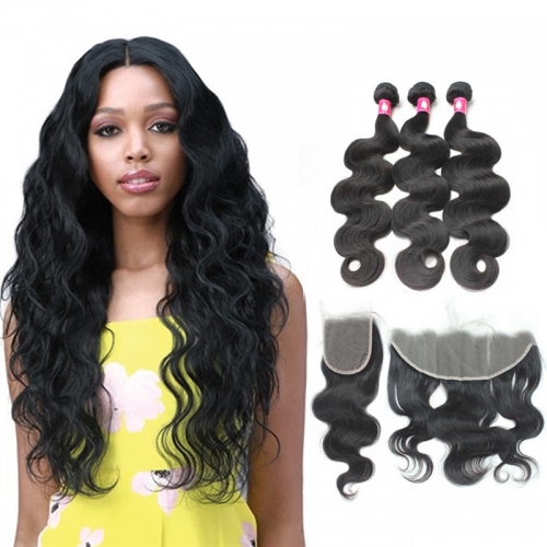 Transparent Lace Frontal Closure Mink Brazilian Body Wave Hair Bundles With Closure